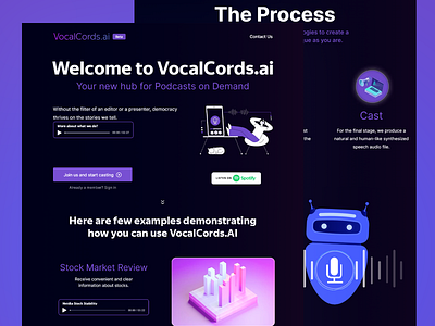 VocalCords.ai - Podcast Platform ai audio editing audio tools design editing landing page podcast creation podcast hosting podcast platform podcast tools software ui ui design user experience ux ux design uxui web design web ui web ux