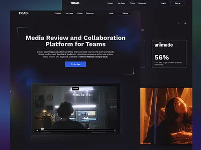 TRIAD Media Review and Collaboration Platform UI clean layout creative teams digital workspace feedback tracking high tech design interactive elements intuitive navigation media review modern ui motion graphics professional ui saas platform seamless interface streamlined workflow team collaboration user friendly ux ui ux ui design video preview video production