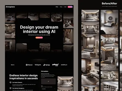 AI Interior Design Platform UI ai design before after clean interface design inspiration design tools digital platform home renovation homeowners guide interactive ui interior design minimal layout modern aesthetic professional ui room design room makeover user friendly user interaction ux ui ux ui design visual transformation