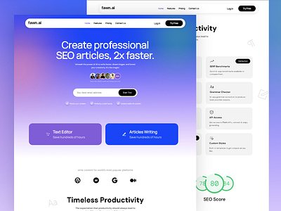 AI-Powered SEO Writing Platform ai writing article generation automation tool blog writing clean layout content creators content marketing conversion optimized digital tool futuristic aesthetic interactive ui minimalist ui modern design productivity app seo content text automation ui design user friendly ux design ux ui