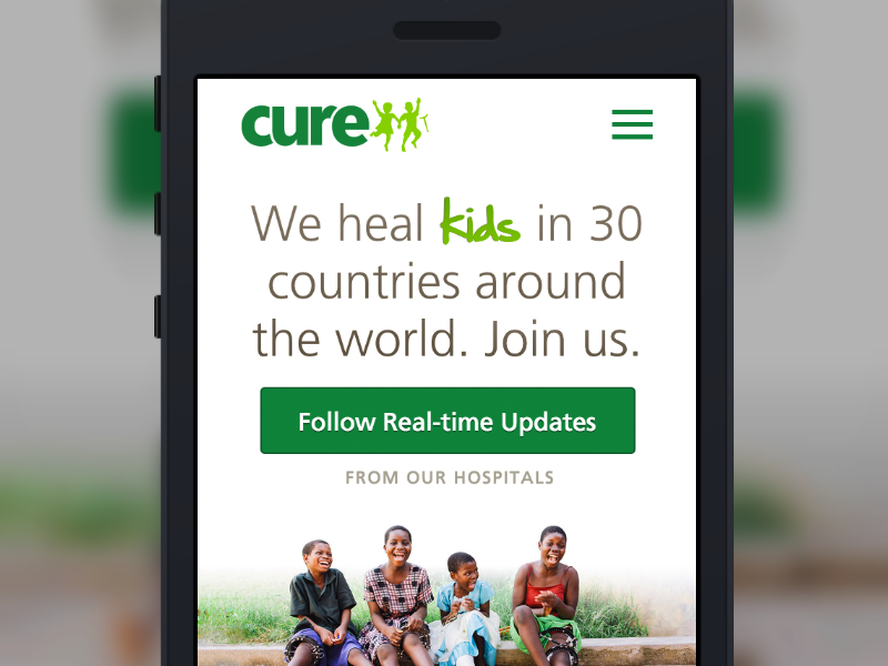 cure.org Redesign frutiger hand of sean healthcare kids mobile mockup redesign