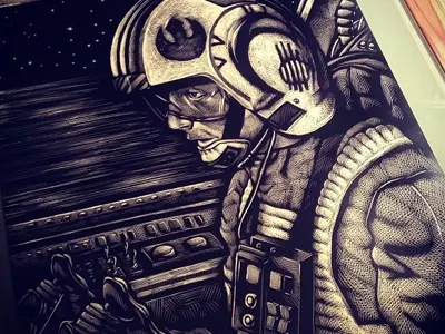 Star Wars Pilot Scratchboard drawing illustration scratchboard star wars