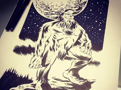 Big Foot Stargazer illustration bigfoot cryptozoology drawing illustration inking