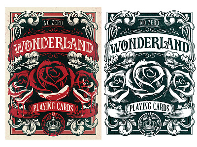 Wonderland cards crown drawn filigree hand illustration playing rose