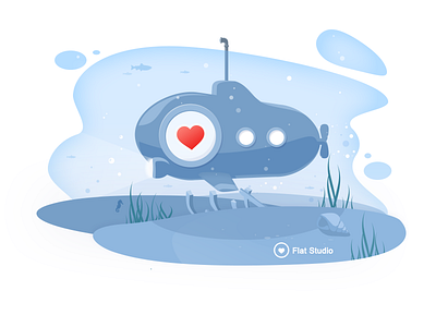 Illustration Fs 3 blue bottom flat flat studio heart illustration submarine water