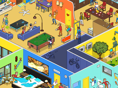 The perfect flatmate illustration isometric pixel