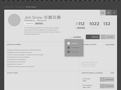 User Profile Wireframe and black kalman magyari mock up profile user white wireframe