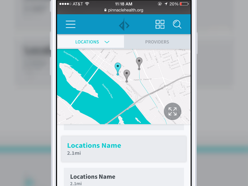 Locations and Providers Mobile Search health healthcare interface map mobile search ui website