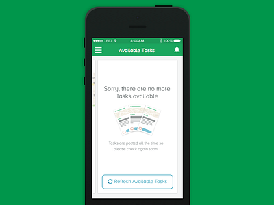 Tasker App - Available Tasks (Empty State) card empty state ios mobile swipe ui user experience user interface ux