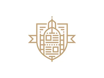 Media Logo building gold line logotype media monoline news shield