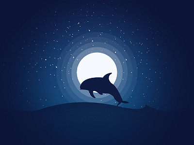 Whale dark dolphin illustration moon moonlit night ocean whale