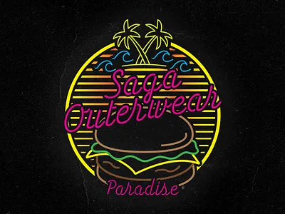 Paradise apparel burger graphics illustration neon saga outerwear script vector