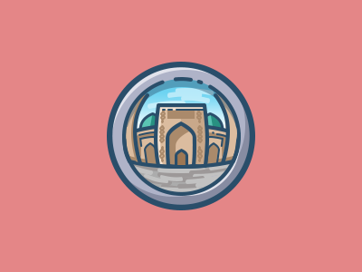 Fish Eye effect building flat illustration museum tashkent vector