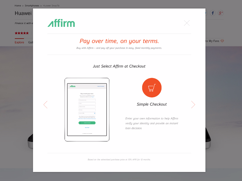 Huawei/Affirm Informational Lightbox PopUp affirm huawei made with invision omar borjas