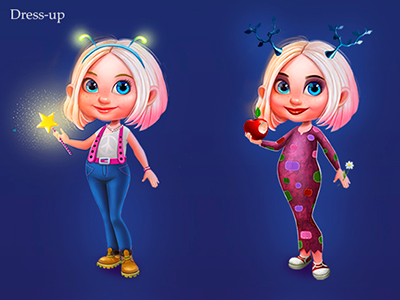 Dress Up cartoon character digital art dress up game girls kids game magic