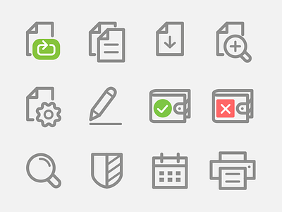 Billingo Outline Icons part 2. calendar copy download edit outline icon set payment printer repeat secure settings ui zoom