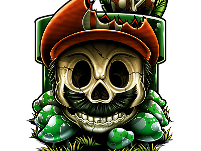 - 1up 8 bit mario nintendo skull video game