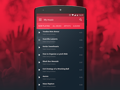 Android Player - Playlist android animation app gif lollipop material mobile music player playlist uiux