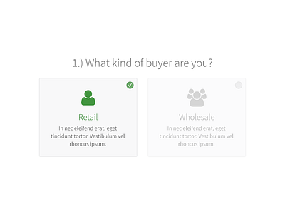 "What kind of buyer are you?" green icons light minimal option select shadow web design websites