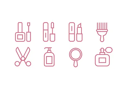 Health And Beauty icon lip stick mirror nail polish perfume pick scissors