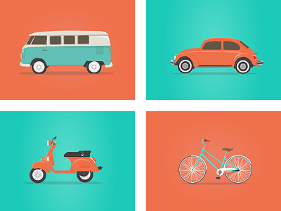 Retro Transportation Icons bicycle car icon icons illustration retro transportation van vespa