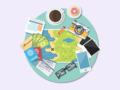 vacation flat illustration coffee flat map phone travel vacation