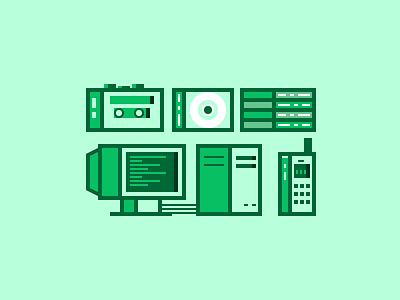 retro icons cassette cd design graphic green icon illustration mobile pc phone retro walkman