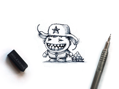 Tiny Monster game mascot moleskine pencil sketch sled smile snow snowball star tiny winter