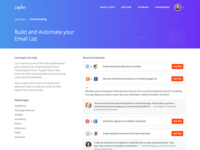 New Use Case Pages ui use cases zap zapier