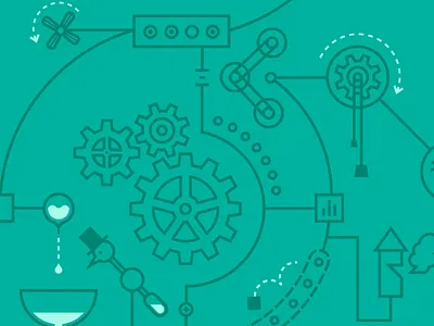 Machines Work animation gears ibm ibm design motion rube goldberg teal top hat