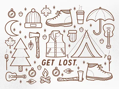 Get Lost. adventure axe boots camping explore fall hiking icons illustration pattern