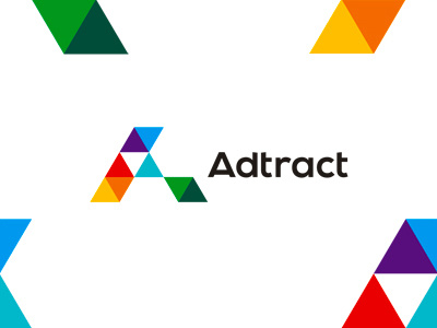 Adtract, advertising agency logo design a advertising agency experiences geometric interactive letter mark monogram logo logo design low poly marketing presentation transformative triangles