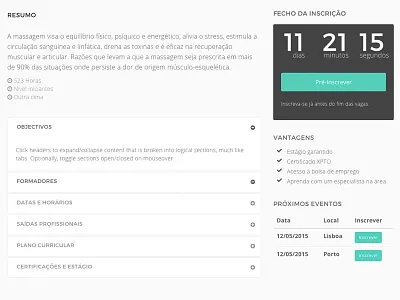 Course Detail accordeon countdown course event flat signup web