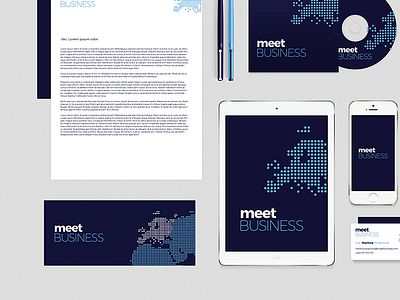 Meet Business blue brand branding business cyan dots logo logo design meet meet business mockup