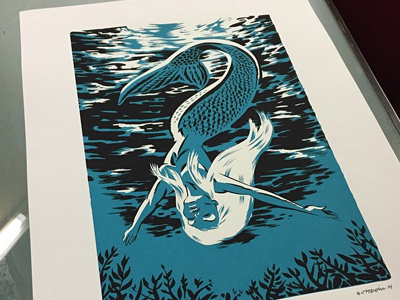 Mermaid Diver Print illustration mermaid poster print screen print