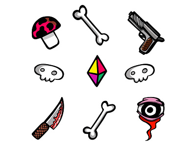 Stickers bones crystal doodle eye gun knife mushroom skulls stickers