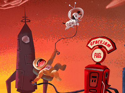 Rocket Fuel astronaut dog fuel pump illustration planet rocket space