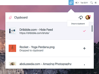 Clypboard Design clip clipping links mac menubar minimal os popover ui upload ux x