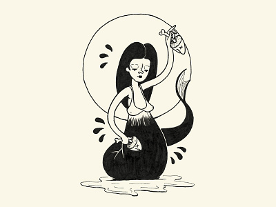 Doodle or Die - Day 27/28 - Blood Moon/Mermaid blood moon doodle doodleordie doodleordiejune drawing fish head louisville mermaid micron robby davis