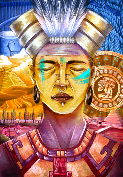 A Mayan Poster art drawing illustration oil poster