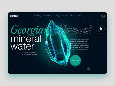 Borjomi mineral water 3d animation borjomi bottle brand brand site catalogue drinks gemstone interface animation mineral water motion graphics ui water web design