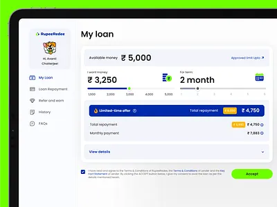 Web App for Finance Platform, Personal Account | RupeeRedee app calculator calculator loan design finance finance platform fintech interface design iterface loan personal account product product design startup ui ux uxui web web app web design