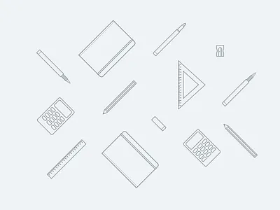 Pens, pencils, rulers, notebooks, calculators... calculator eraser illustration moleskine notebook pen pencil sharpener ui