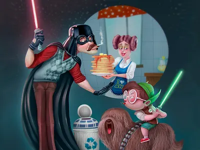 Family weekend chubaka cosplay darth vader family illustration joda princess leia r2d2 starwars weekend