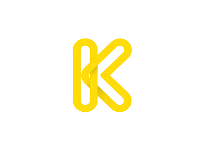 K player bold crossing k letter logo play round stop yellow