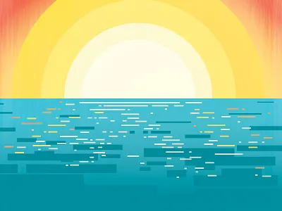 Sunset calm flat light line sea strokes sun sunrise sunset vector