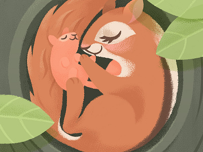 Squirrel mom and baby baby illustration love mom mother photoshop sleep squirrel tree woods