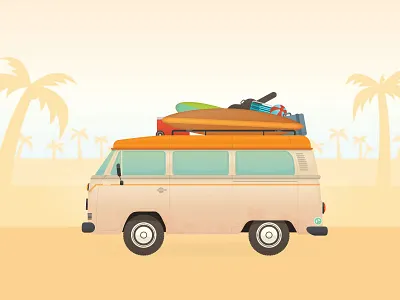 Summer bus car illustration illustrator summer surfboard van vector