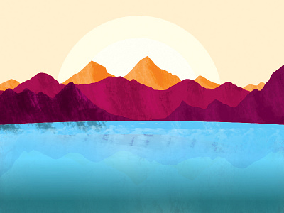 Sunset lake 2 colour lake light lines mountains sea shadow sun sunrise sunset vector