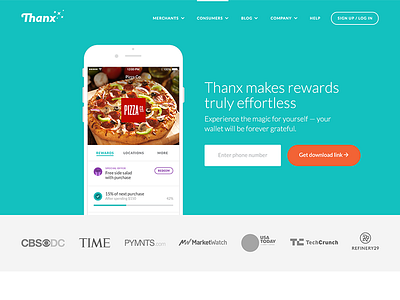 Thanx Home app home landing page thanx web design